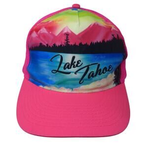 Lake Tahoe Snapback Trucker Hat Pink OS Adjustable Mesh Back Lightweight WRA